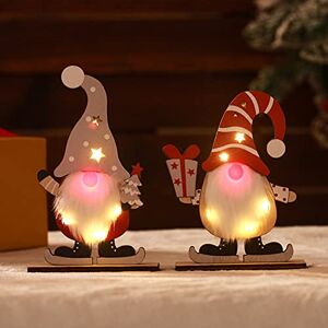 Bseical 2 Pièces Lutin de Noel Santa Gnome de Bois LED, Lutin de Noel Accessoires de Table, Objet Decoration en Bois a Poser Poupées à Piles Tomte, Decoration Noel Bois Figurine pour Enfants Famille Noël - Publicité