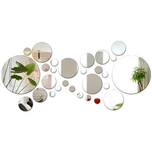 JNCH 28pcs Stickers Muraux Miroirs Rond Décoratifs Cercle Miroir Autocollant 3D Acrylique Deco Mural Amovible pour Salon Chambre Maison Décoration Intérieur (Dia:2-13.5cm) - Publicité