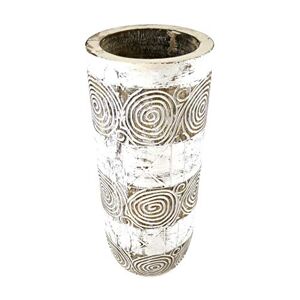Coco Papaya Porte-Parapluie ou Vase en Bois 50cm Motif Spirale Marron cérusé Blanc - Publicité