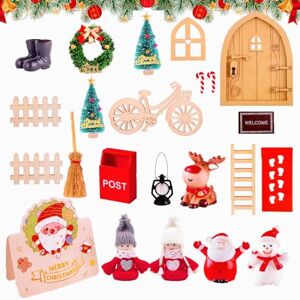 MUUWUU Kit d'accessoires de porte de lutin de Noël Décoration de Noël Porte d'elfe Clôture, échelle, bottes, couronne, poupée d'elfe, bonhomme de neige, Père Noël, élan, porte de fée pour enfants - Publicité