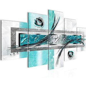 Tableau Abstrait 200 x 100 cm 5 Parties XXL Decoration Murale Dessin Gris Turquoise Bleu 108151a - Publicité