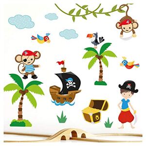 Little Deco DL214-5 Sticker mural pour chambre de bébé, garçon Motif : pirate, bateau pirate, animaux, singes 2 feuilles A4 - Publicité