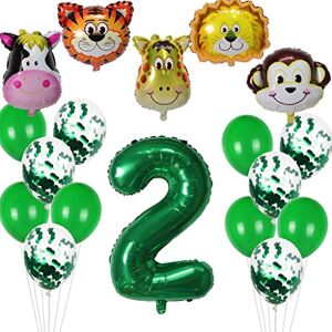 Ohaoduo Lot de 2 ballons décoratifs pour 2 ans Décoration d'anniversaire pour jeunes filles 2 ans Décoration d'anniversaire Pour garçon Décoration verte Lion animal Girafe Vache Café (2) - Publicité
