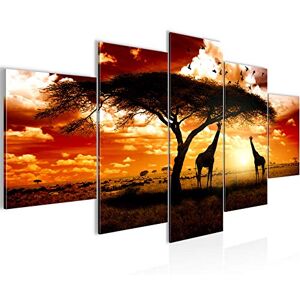 Tableau Afrique Le Coucher Du Soleil 200 x 100 cm 5 Parties XXL Decoration Murale Dessin Orange 001551b - Publicité