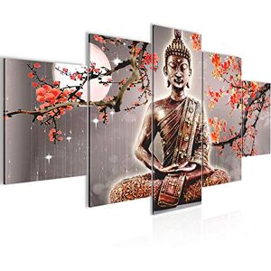 Tableau Bouddha Feng Shui 200 x 100 cm 5 Parties XXL Decoration Murale Dessin Gris Rouge 500651b - Publicité