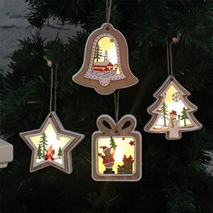 Queta 4 Pièces de Noël en Bois de Pendentifs DIY en Bois Pendentif Décorations pour Arbre de Noël et Décorations de Fête avec LED (Type2) - Publicité