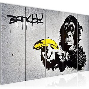 Tableau mural XXL Singe Avec Pistolet Bananes 200 x 80 cm Gris 5 Parties Art Urbain 302855a - Publicité