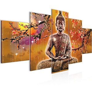 Tableau Bouddha Feng Shui 200 x 100 cm 5 Parties XXL Decoration Murale Dessin Beige Orange 500651a - Publicité