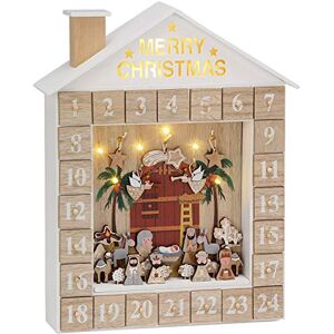 BRUBAKER Calendrier de l'Avent Lumineux 24 Tiroirs à remplir Maison avec Crèche de Noël Décoration de Noël en Bois Éclairage LED 31,5 x 38,2 x 6,3 cm Blanc - Publicité