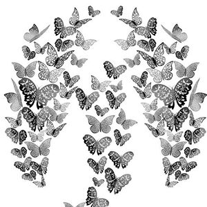 N|A Allazone 96 PCS 3D Papillon Stickers Papillons Decorati Papillon Autocollants Muraux pour Murs Fenêtre de Chambre Bébé, Décor de Fête, Gris - Publicité