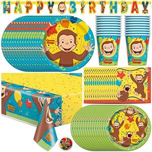 Unique Curious George Deluxe Lot de Fournitures de fête d'anniversaire pour Enfant avec décorations – 16 Personnes - Publicité