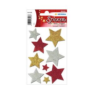 Herma Autocollants de Noel MAGIC 'étoiles multicolore', - Lot de 12