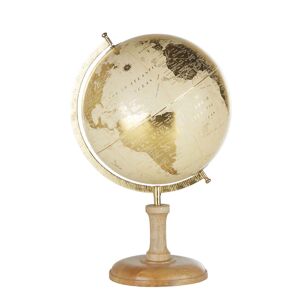 Maisons du Monde Globe terrestre carte du monde beige et dorée pied en bois de manguier