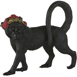 Maisons du Monde Statuette singe en metal noir et couronne de fleurs multicolore H47