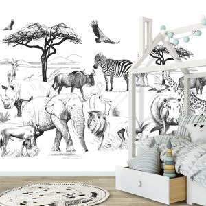 99Déco Papier Peint Panoramique L336xH270cm Noir Animaux