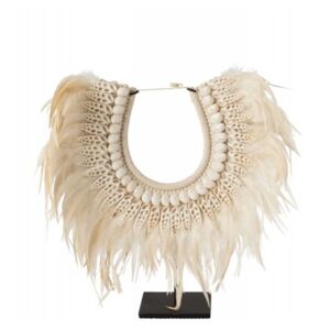 LANADECO Collier coquillages et plumes blanc H47cm