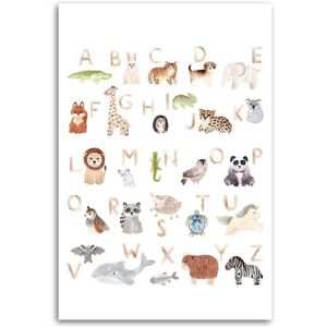 Feeby Tableau alphabet avec des animaux 40 x 50 cm Blanc 40x50x40cm