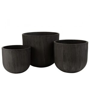LANADECO Set de 3 cache-pots ronds ceramique hauts noirs