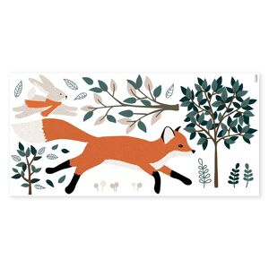 Lilipinso Sticker décor forêt, renard et lapin en vinyle mat orange 64 x 130 cm Vert 130x64cm