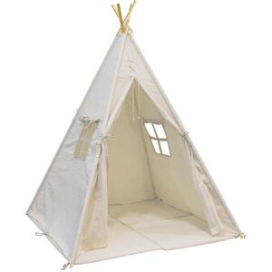 Sunny Tipi enfant toile et pin avec coussins de sol alba Blanc 120x159x120cm