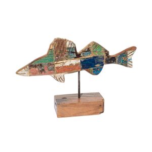 Wadiga Statue deco a poser poisson multicolore en bois recycle L51cm