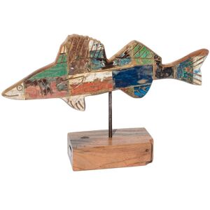 Statue déco à poser poisson multicolore en bois recyclé L51cm