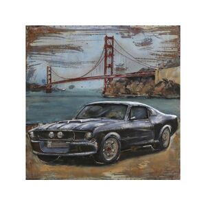 DECO-MURALE.shop Tableau relief en metal mustang noire 100x100