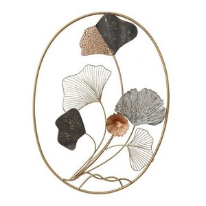 DECO-MURALE.shop Decoration murale en metal feuilles ginkgo en cercle 80x60x4