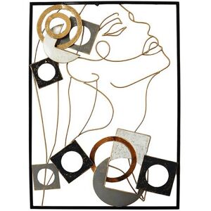 DECO-MURALE.shop Decoration murale en metal visage filaire or 60x43x3