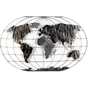 DECO-MURALE.shop Decoration murale en metal planisphere gris 120x75x6