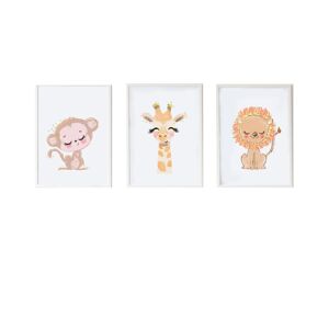 Crochetts Pack encadré bois blanc impression le girafe et lion 43X33 cm Blanc 3x43x33cm