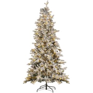 Beliani Sapin de Noël LED effet neige 210 cm blanc - Publicité