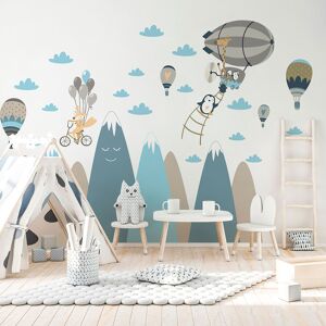 Ambiance Sticker Stickers enfant montagnes scandinaves animaux en voyage 110x165cm Multicolore 165x110cm