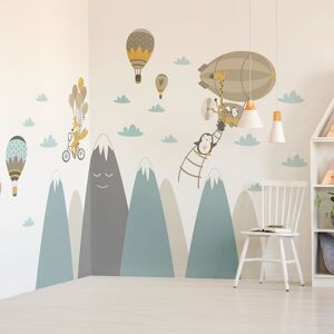 Ambiance Sticker Stickers enfant montagnes scandinaves et animaux volants 120x180cm Multicolore 180x120cm