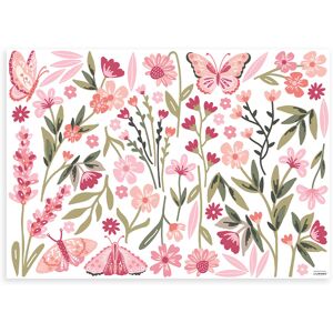 Lilipinso Stickers muraux jardin fleurs et papillons en vinyle mat rose Rose 90x64cm