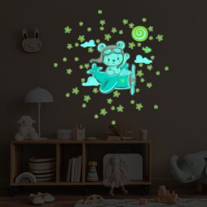 Ambiance Sticker Stickers phosphorescents lumineux ourson et 50 étoiles 60x65cm Multicolore 65x60cm