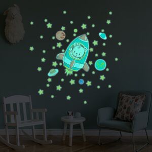 Ambiance Sticker Stickers phosphorescents lumineux ourson et 50 étoiles 70x70cm Multicolore 70x70cm