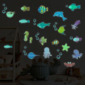 Ambiance Sticker Stickers phosphorescents lumineux animaux marins 90x120cm Multicolore 120x90cm