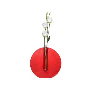 Junny Vase, soliflore en beton colore rouge. Piece unique