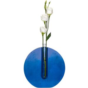 Junny Vase, soliflore en beton colore bleu. Piece unique