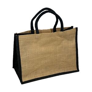 Sac jute  bicolore naturel/noir 36+20x27 cm - Vendu par 60 - Publicité