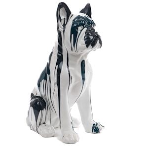 Bulldog Yuki assis trash blanc et bleu -  Autre Résine Amadeus 34x52 cm - Publicité