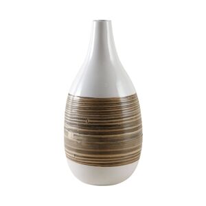 AUBRY GASPARD vase décoratif bambou naturel et laqué blanc M2