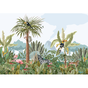 Ambiance-sticker Papier peint panoramique jungle préencollé oasis tropical H 250 x L 360 cm