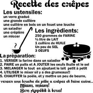 Ambiance-sticker Sticker citation recette Les crêpes, les ustensiles ...