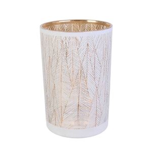 Vase en verre blanc et dore motifs feuilles - hauteur 20 cm - Blancheporte Blanc Unite