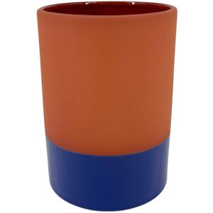 Vase cylindrique en ceramique, bicolore - hauteur 17 cm - Blancheporte Bleu Unite