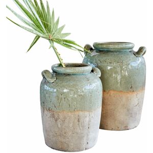 LOBERON Lot de 2 vases Palikir, marron vieilli/vert (24cm) - Publicité