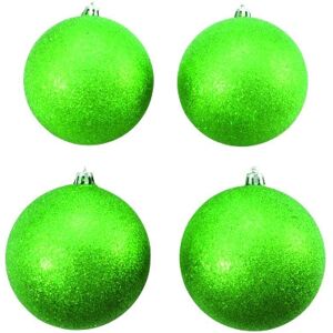 EUROPALMS Boule deco 10cm, vert pomme, paillettes 4x - Boules de decoration