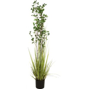 EUROPALMS Arbuste a feuilles persistantes avec gazon, plante artificielle, 182cm - Herbes